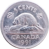 Канада 5 центов 1991