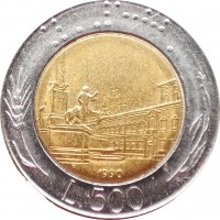Италия 500 лир 1990