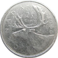 Канада 25 центов 1980 Олень