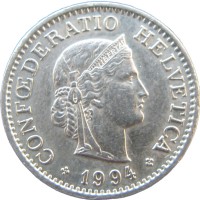 Монета Швейцария 10 раппенов 1994