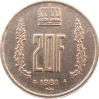 Монета Люксембург 20 франков 1981