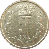 Монета Люксембург 5 франков 1987