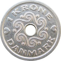 Монета Дания 1 крона 1992