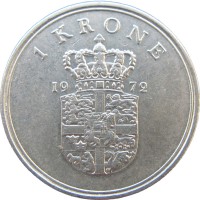 Монета Дания 1 крона 1972