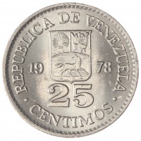 Монета Венесуэла 25 сентимо 1978
