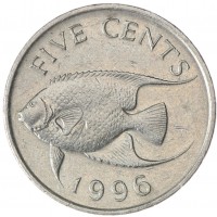 Монета Бермудские острова 5 центов 1996
