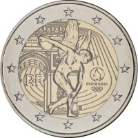 Монета Франция 2 евро 2022 Летние Олимпийские игры в Париже 2024 (Метатель диска) 5 буклетов