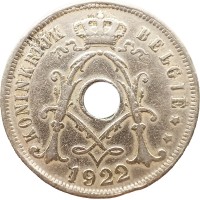 Монета Бельгия 25 сентим 1922