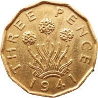 Монета Великобритания 3 пенса 1941