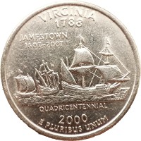 Монета США 25 центов 2000 Вирджиния D