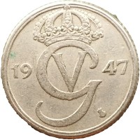 Монета Швеция 25 эре 1947