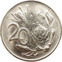 Монета ЮАР 20 центов 1985