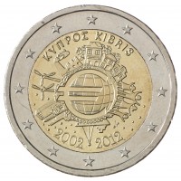 Кипр 2 евро 2012 10 лет наличному обращению евро