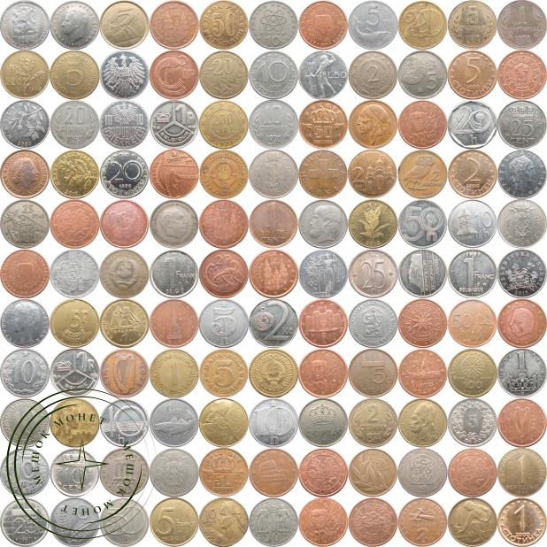 Набор монет Европы без повторов 235 монет из 30 стран