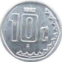 Монета Мексика 10 сентаво 1992