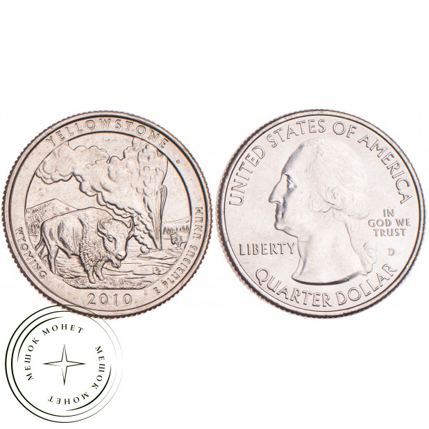 США 25 центов 2010 Йеллоустонский национальный парк