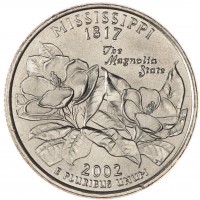 Монета США 25 центов 2002 Миссисипи