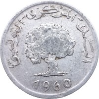 Монета Тунис 5 миллим 1960
