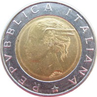 Монета Италия 500 лир 1993 100 лет Банку Италии