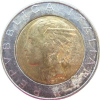 Монета Италия 500 лир 1988