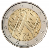 Монета Франция 2 евро 2014 Всемирный день борьбы со СПИДом