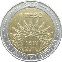 Монета Аргентина 1 песо 2010 Мар-дель-Плата