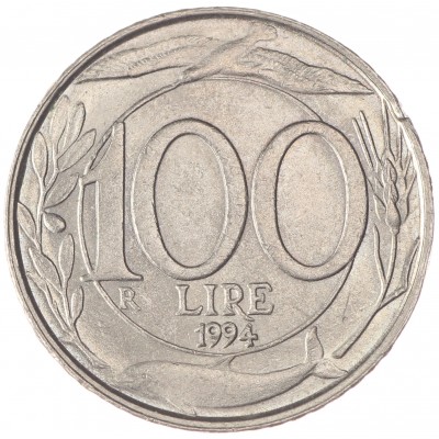 Монета Италия 100 лир 1994