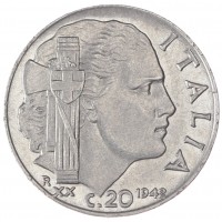 Монета Италия 20 чентезимо 1942