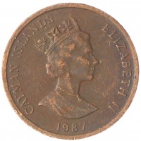 Монета Каймановы острова 1 цент 1987