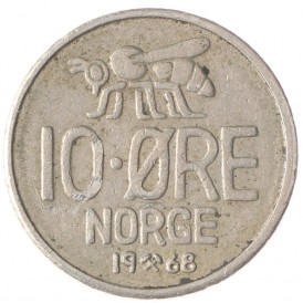 Монета Норвегия 10 эре 1968