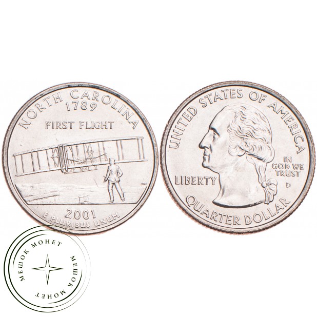 США 25 центов 2001 Северная Каролина