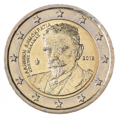 Монета Греция 2 евро 2018 75 лет со дня смерти Костиса Паламаса