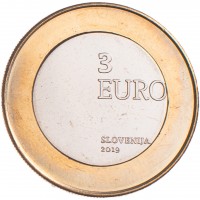 Монета Словения 3 евро 2019 100 лет реинтеграции Прекмурья