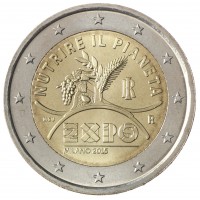 Монета Италия 2 евро 2015 ЭКСПО-2015 в Милане