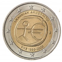 Монета Греция 2 евро 2009 серия 10 лет Экономическому и валютному союзу