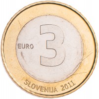 Монета Словения 3 евро 2011 20 лет независимости