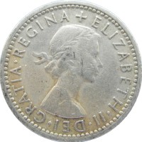 Монета Великобритания 6 пенсов 1954