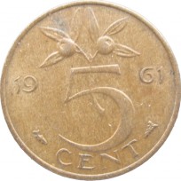 Монета Нидерланды 5 центов 1961