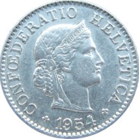 Монета Швейцария 5 раппенов 1954