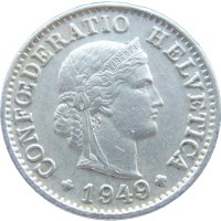 Монета Швейцария 5 раппенов 1949
