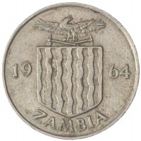 Монета Замбия 6 пенсов 1964