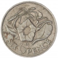 Монета Замбия 6 пенсов 1964