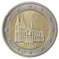 Монета Германия 2 евро 2011 Северный Рейн- Вестфалия (Кёльнский собор)