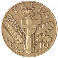 Монета Италия 10 чентезимо 1941