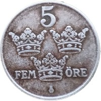 Монета Швеция 5 эре 1944