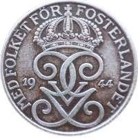 Монета Швеция 5 эре 1944