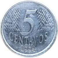 Монета Бразилия 5 сентаво 1994
