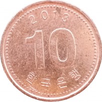 Монета Южная Корея 10 вон 2013