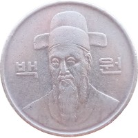 Монета Южная Корея 100 вон 1989