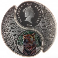 Фиджи 1 доллар 2010 Сибирский и Бенгальский тигры